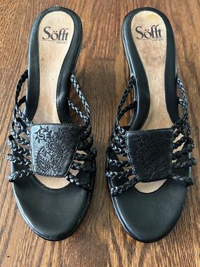 Sofft Black Braided Slide Wedge sandals